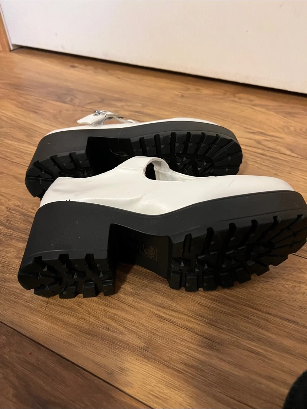 White Mary Jane Platform Heels with Buckle Strap
